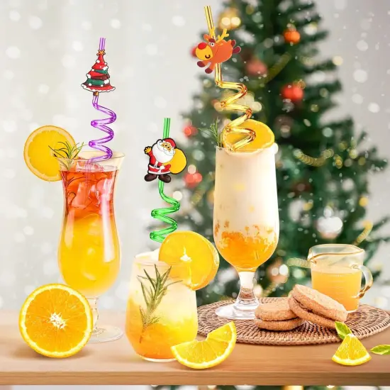 24 Christmas Party Favors for Kids, Christmas Party Decorations Supplies, Xmas Candy Bags Supplies, Christmas Goodie Gifts, Drinking Straws with 2 Cleaning Brushes {2}