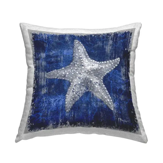 Rustic Indigo Starfish Outdoor Printed Pillow Design by Paul Brent, 18 x 7 x 18 {1}