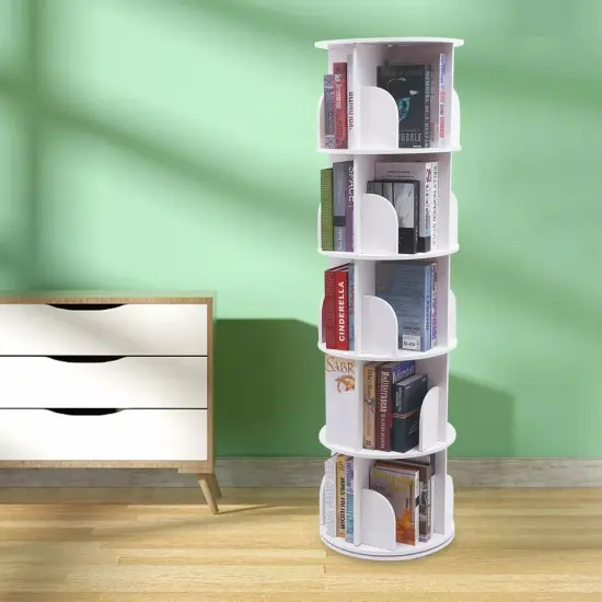 5-Tier 360&deg; Rotating Bookshelf Bookcase Storage Shelf Free standing Display Rack {3}