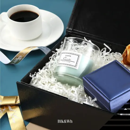 Gift Box 9x6.5x3.8 Inches, Black Gift Box, Groomsman Box, Collapsible Box with Magnetic Closure Lid for Gift Packaging (Glossy Black with Grass Texture) {2}