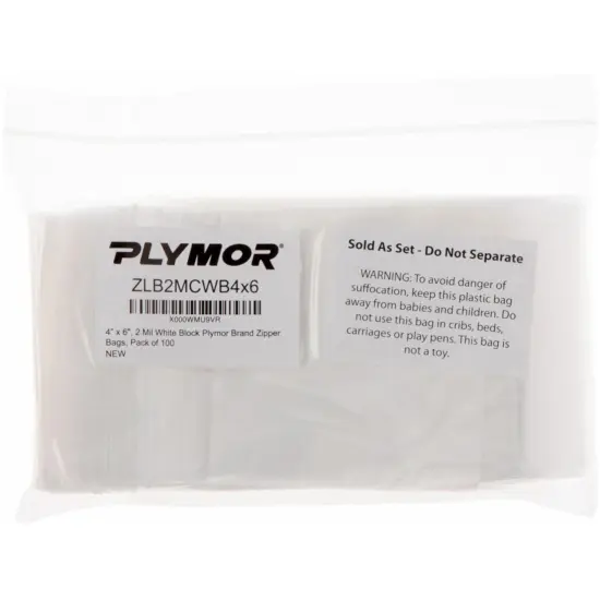 Plymor 4" x 6", 2 Mil with White-Block Zipper Reclosable Plastic Bags {4}