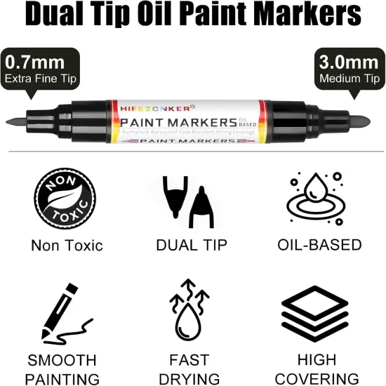 Black Paint Pen Paint Marker - 8 Pack Dual Tip Oil Based Black Permanent Markers, Extra Fine Tip & Medium Fine Tip (0.7mm & 3mm), Quick Drying, Waterproof, Marker Pen for Fabric (8 Black) {4}
