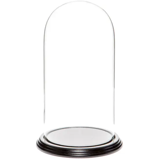 Plymor 5.5" x 11" Glass Display Dome Cloche Black Wood Veneer {1}