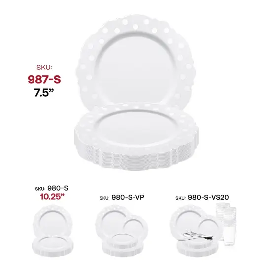 White with Silver Dots Round Blossom Disposable Plastic Salad Plates - 7.5" (120 Plates) {6}