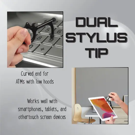 No Contact Touch Door Opener Tool with Stylus Ends & Retractable Keychain, Black {3}