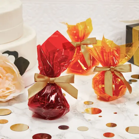 100-Pack Twist Tie Bows for Crafts, Pre-Tied Satin Ribbon for Christmas Gift Wrap Bags, Party Favors, Baked Goods, Cookies, Mini Bowties for Hair Decorations (2.5x3 in, Metallic Gold) {6}