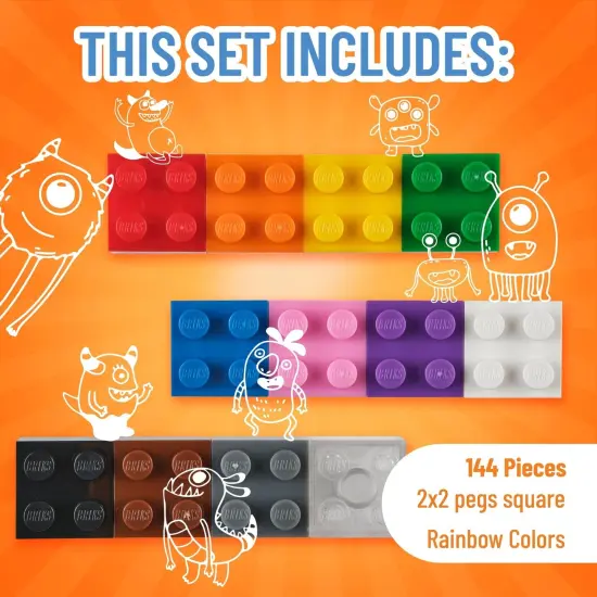 Strictly Briks Classic Bricks Starter Kit, 12 Colors, 144 Pieces, 2x2 Inches, Building Creative Play Set for Ages 3-14, 100% Compatible with All Major Brick Brands Multicolor {3}