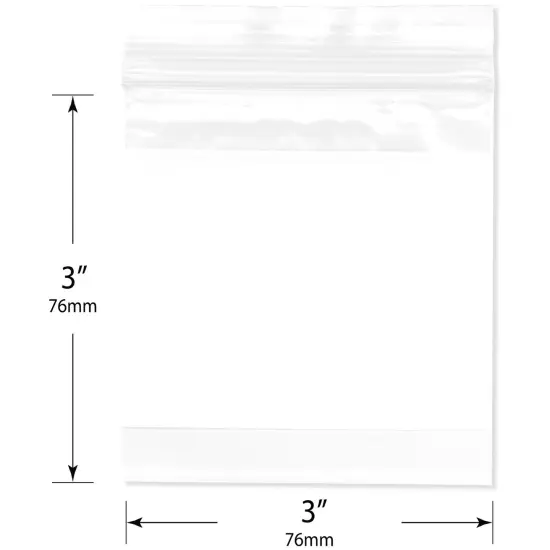 Plymor 3" x 3", 2 Mil with White-Block Zipper Reclosable Plastic Bags {3}