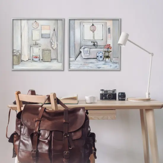 Stupell Industries Bathroom Interior Soft Cottage Design Framed Giclee Art Gray Frame {2}