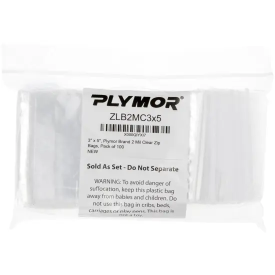 Plymor 3" x 5", 2 Mil Zipper Reclosable Plastic Bags {5}