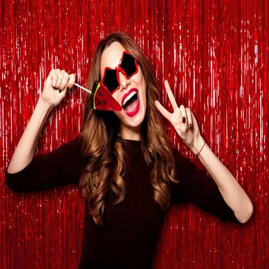 Red Foil Fringe Curtain 3 Ft x 8 Ft Metallic Tinsel Curtains Red 1 Pack Photo Booth Props Graduation Party Backdrop Sweet 16 Birthday Wedding Valentine's Day Party Decorations {1}