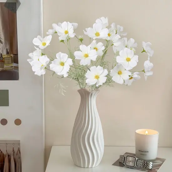 Summer Daisy Flowers Artificial White Cosmos Tabletop Decor Silk Flowers 5PCS Fake Wildflowers Artificial Daisies Faux Flowers for Living Room Decor Wedding Bouquets for Bride (White) {3}