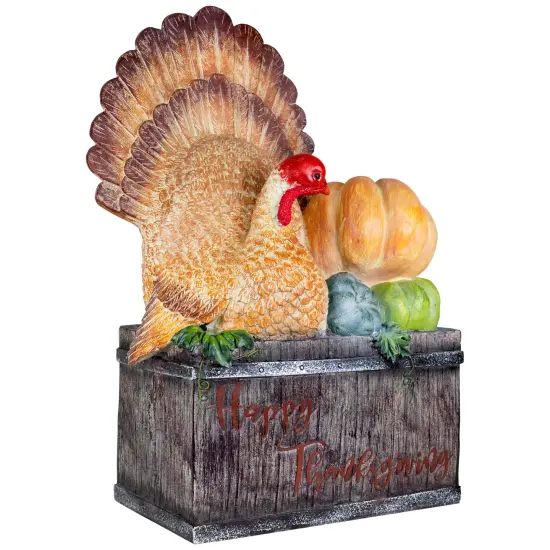 Northlight Happy Thanksgiving Turkey and Pumpkins Box Figure - 20.25" Orange {4}