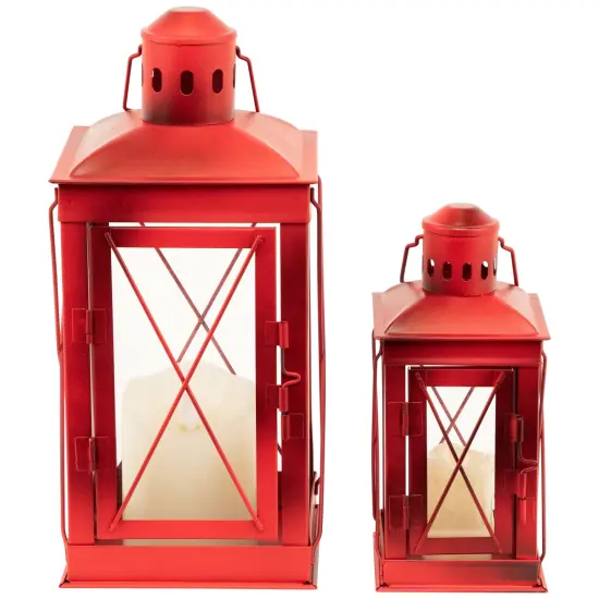 Northlight Mission Style Metal Candle Lanterns 12.25" - Red - Set of 2 {6}