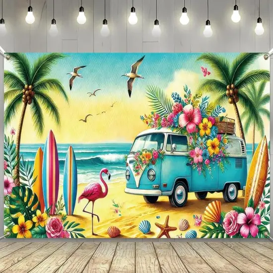 Hello Summer Beach Party Backdrop Banner 71 x 43 inch Summer Hawaiian Party Decorations Banner Tropical Seaside Island Pool Themed Decoration Background {1}