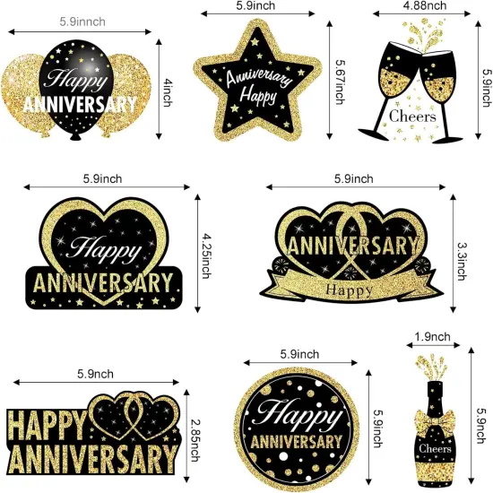 16Pcs Happy Wedding Anniversary Hanging Swirls Decorations - Black Gold {3}