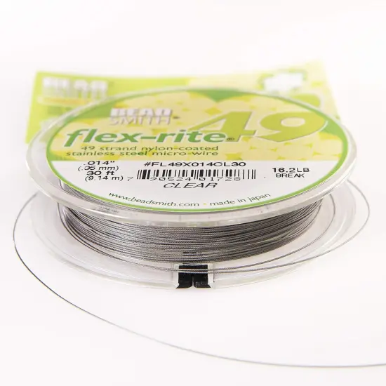 The Beadsmith Flex-Rite Beading Wire - Stainless Steel Micro Flexible Wire, 49 Strand, Clear Color, .014" Diameter, 30-Foot Spool, Nylon Coated {1}