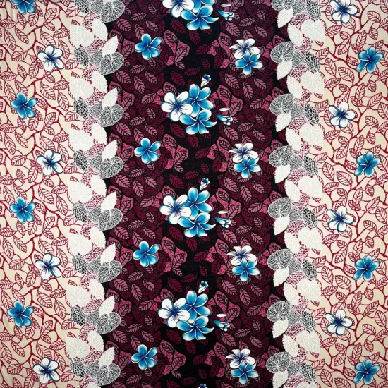 1 Yard Plumeria Flowers & Leaves Parallel Design Fabric 36" L x 45" W Cream/Blue/Maroon {1}