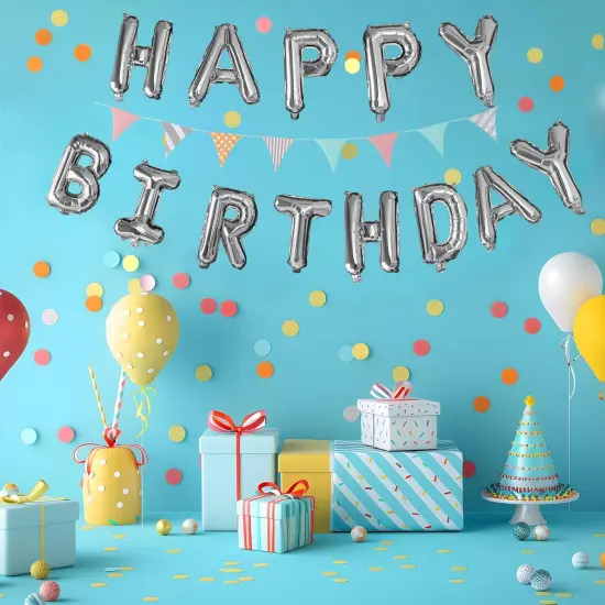 Happy Birthday Balloons Banner - (Silver) {2}