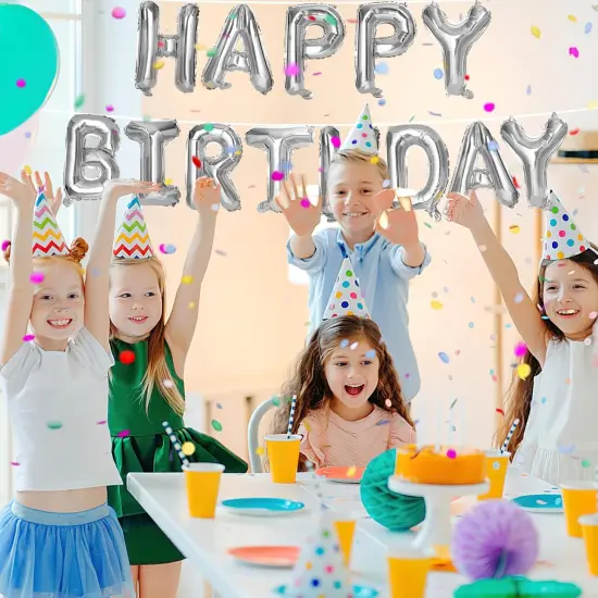 Happy Birthday Banner, Silver Birthday Sign {2}