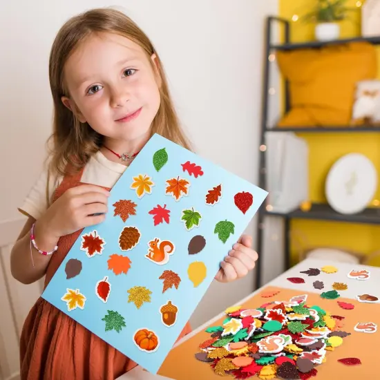500 Pieces Fall Leaf Foam Stickers Thanksgiving Glitter -multicolor {5}