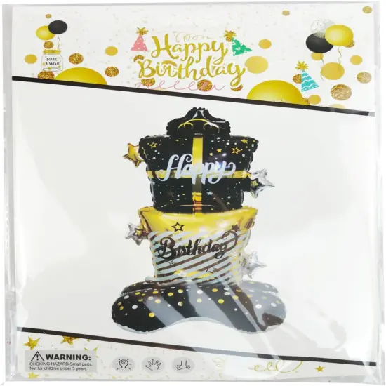 Giant Black Gold Happy Birthday Foil Balloon {5}
