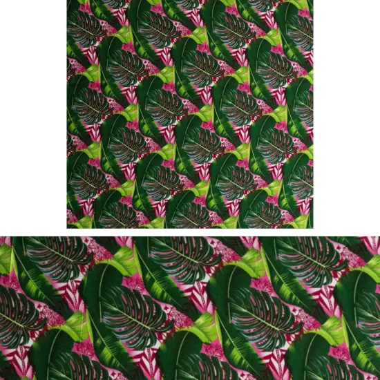 1 Yard Split & Banana Leaf with Traditional Tribal Design Rayon Poplin Fabric 44/45" Wide Green & Pink {6}