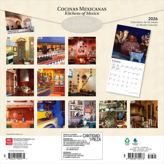 Cocinas Mexicanas | Kitchens of Mexico | 2026 12 x 24 Inch (Hanging) Monthly Square Wall Calendar | English/Spanish Bilingual | Plastic-Free {2}