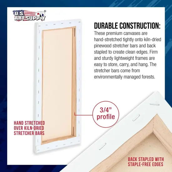 6 x 18 inch Stretched Canvas 12-Ounce Triple Primed, 6-Pack - Professional Artist Quality White Blank 3/4" Profile, 100% Cotton, Heavy-Weight Gesso {3}