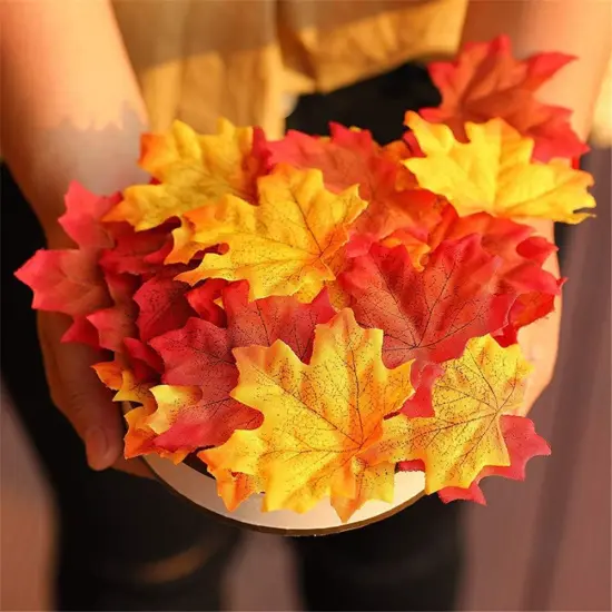 100 Pcs Artificial Maple Leaves -Shades of Red, Orange, and Yellow {4}