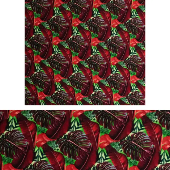1 Yard Split & Banana Leaf with Traditional Tribal Design Rayon Poplin Fabric 44/45" Wide Red & Green {7}