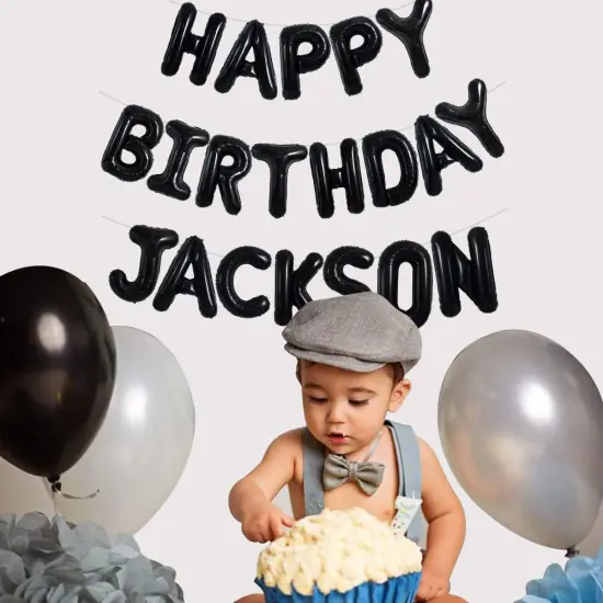 2 Sets A-Z Foil Letters Balloons & Black Happy Birthday Balloons {5}