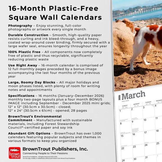 Brittanys | 2026 12 x 24 Inch (Hanging) Monthly Square Wall Calendar | Plastic-Free {6}