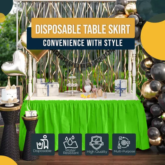 Ruffle Disposable Table Skirt 14 Ft Long Pleated Table Skirts with Adhesive Strip &ndash; Fits 6ft+ Rectangle or Round Tables &ndash; Ideal for Birthday Parties, Gender Reveal, Baby Showers & Event Decorations 6 pack by Exquisite Lime Green {6}