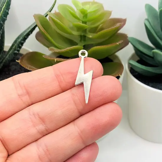 Silver Plated Lightning Bolt Wizard Charms, 29x9mm {3}
