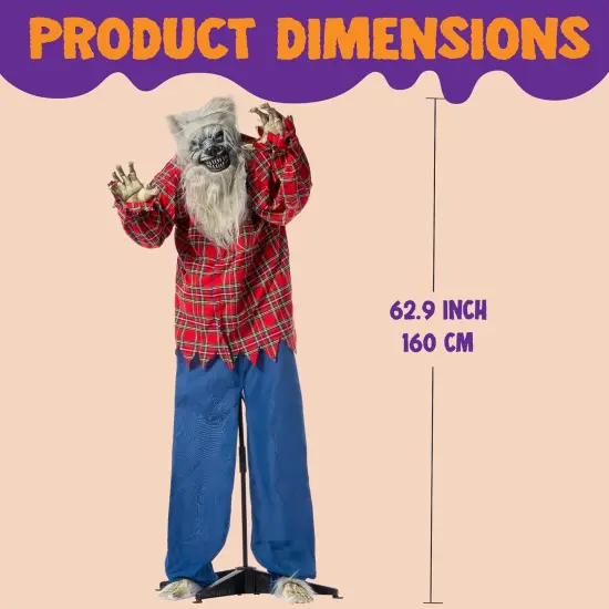 63" Halloween Decoration Outdoor Standing Werewolf Animatronics {6}