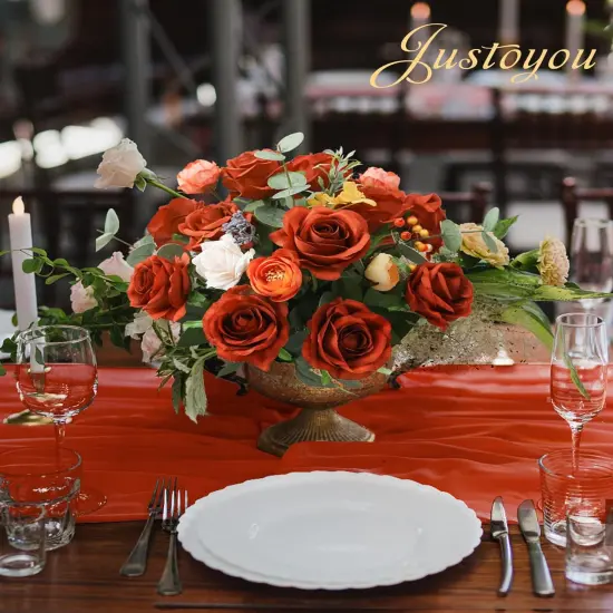 10 Pcs Artificial Burnt Orange Roses Flower {3}