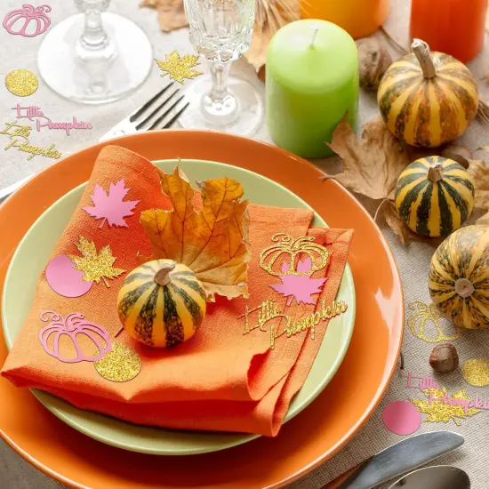 400 PCS Fall Little Pumpkin Maple Leaf Confetti Pink and Gold - Vivid Style {5}