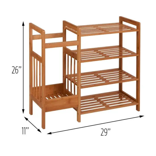 Brown Wicker Freestanding Shoe Rack with 4 Shelves and Umbrella Holder {4}