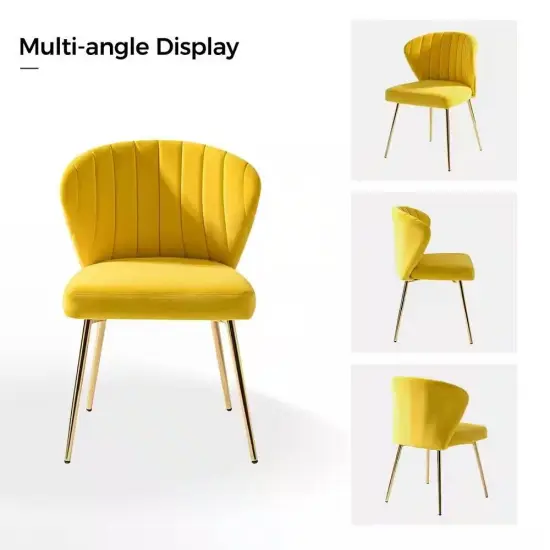 Velvet Upholstered Wingback Armless Side Chair with Gold Metal Legs for Living Room or Dining Mustard Yellow {2}