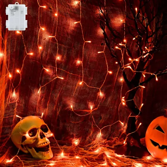 Orange Halloween String Lights Battery Operated With Timer - 9.8Ft, 30LED {1}