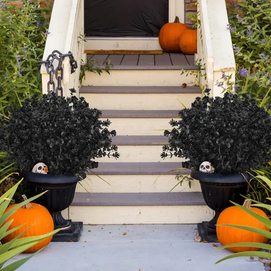 Black Artificial Flowers, 12 Bundles &ndash; No-Fade Faux Plants for Halloween, Outdoor & Indoor Decoration {3}