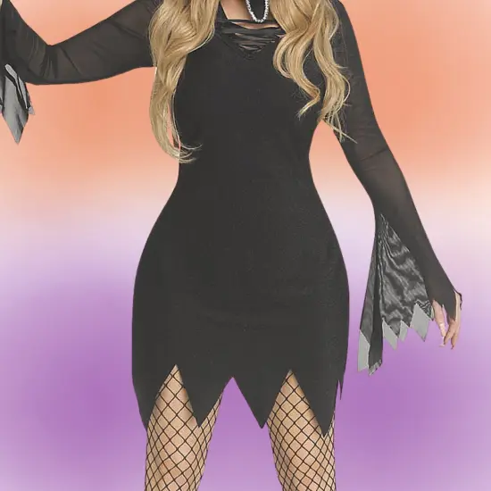 Women&rsquo;s Black Sparkle Ghost Face Bling Mini Dress Costume {4}