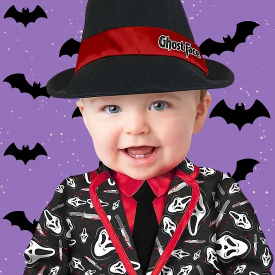 Toddler Ghost Face Party Suit Costume with Hat Easy Diaper Access {5}