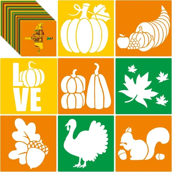 24 Pcs Fall Stencil Set 8 x 8 Inch Plastic Drawing Painting {1}