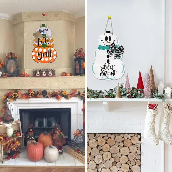Fall Door Sign Reversible Pumpkin Snowman {4}