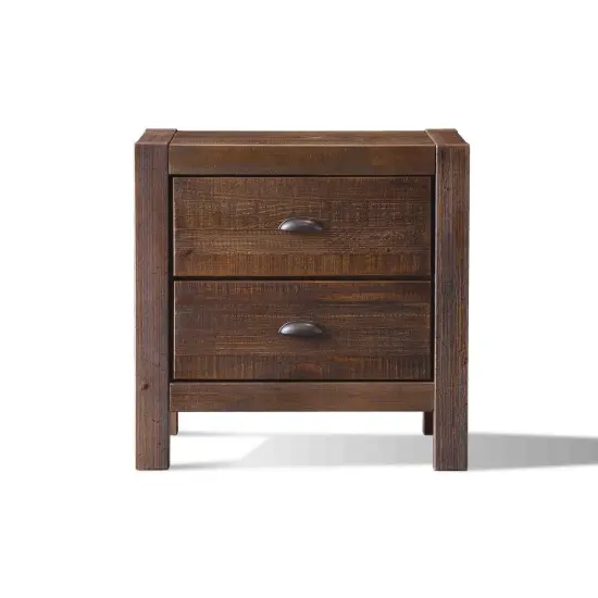 Farmhouse Style Solid Pine Wood 2-Drawer Nightstand Bedside Table Walnut {5}