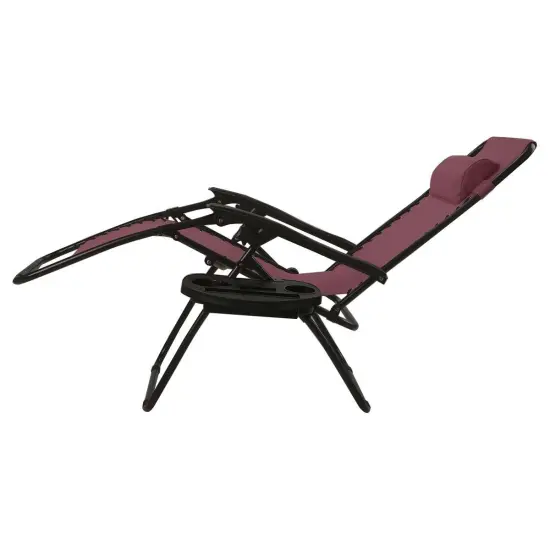 Set of 2 Folding Zero Gravity Recliner Chairs with Cup Holder Tray and Headrest for Patio or Lawn Burgundy {4}