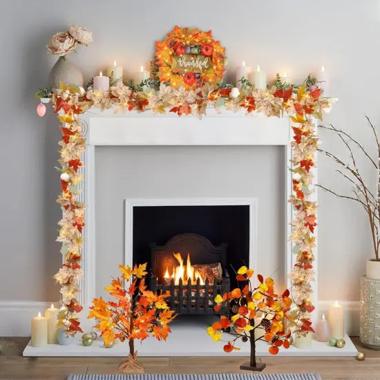 2 Pack Fall Leaves Garland with Lights - 5.6FT {4}