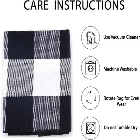 Cotton Buffalo Plaid Check Doormat - 27.5 x 43 Inches (Black and White) {4}
